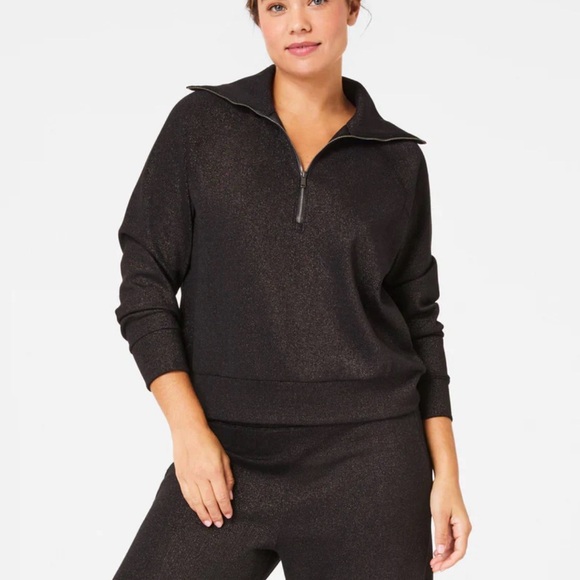 SPANX Sweaters - Quiet Luxury Spanx AirEssentials Black Half Zip Shimmer Sweatshirt Black Large